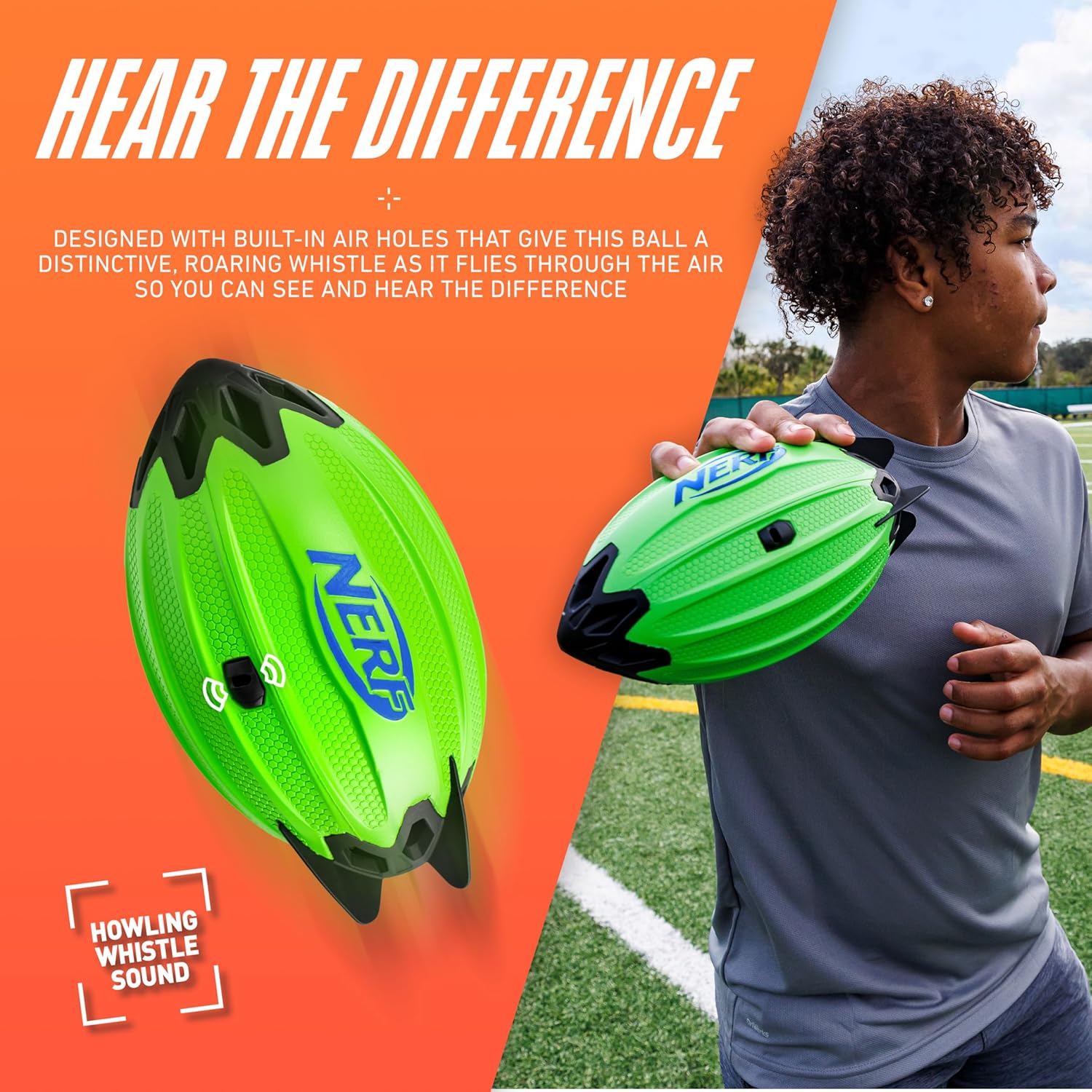 NERF Vortex Rocket Foam Football - NERF Soft Vortex Rocket Football for Long-Distance Throws - 2 in 1 Design - Throw Spirals & Kick Field Goals - Integrated Tail Fins