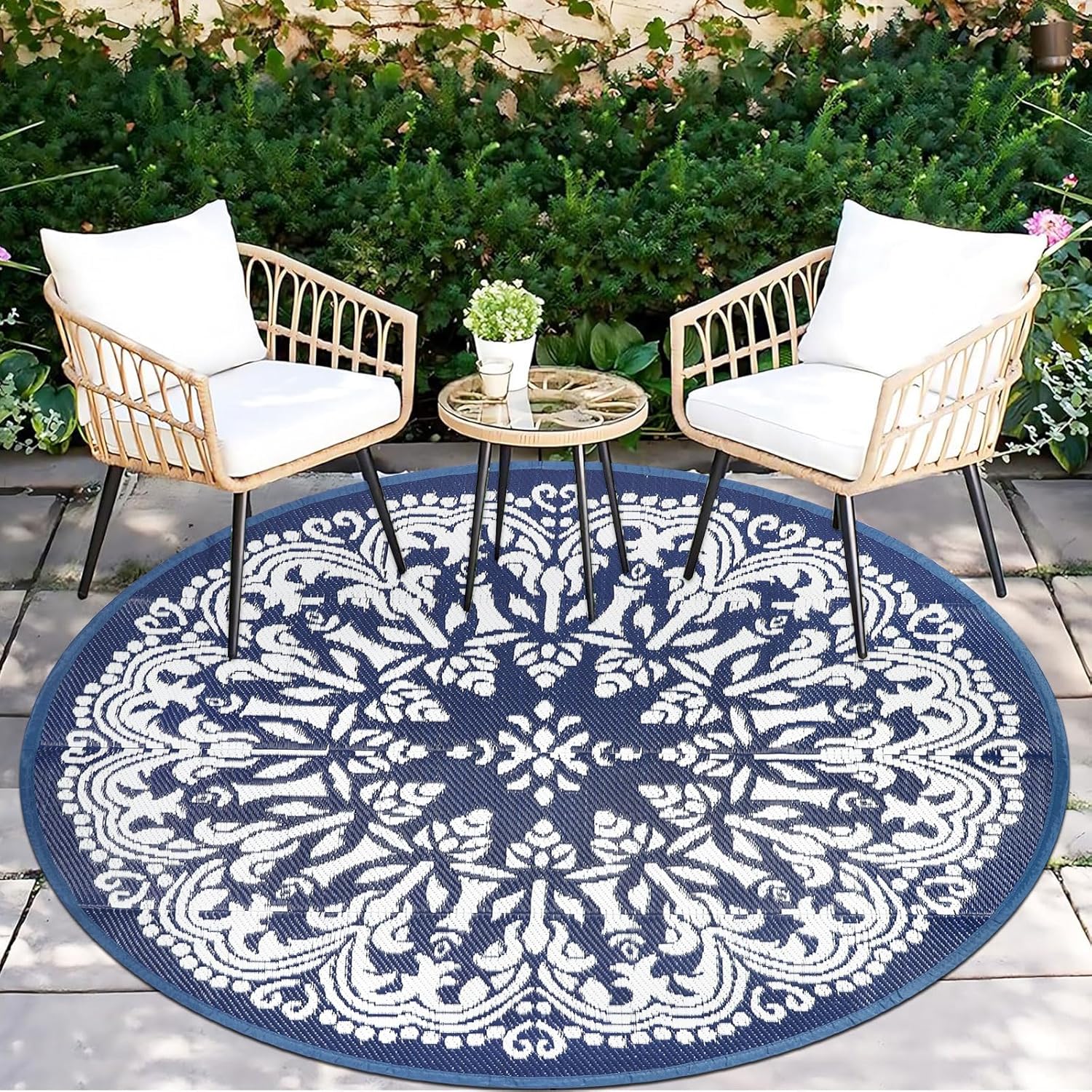 Round Outdoor Patio Rugs 6Ft Waterproof Indoor Outdoor Area Rugs Clearance Reversible