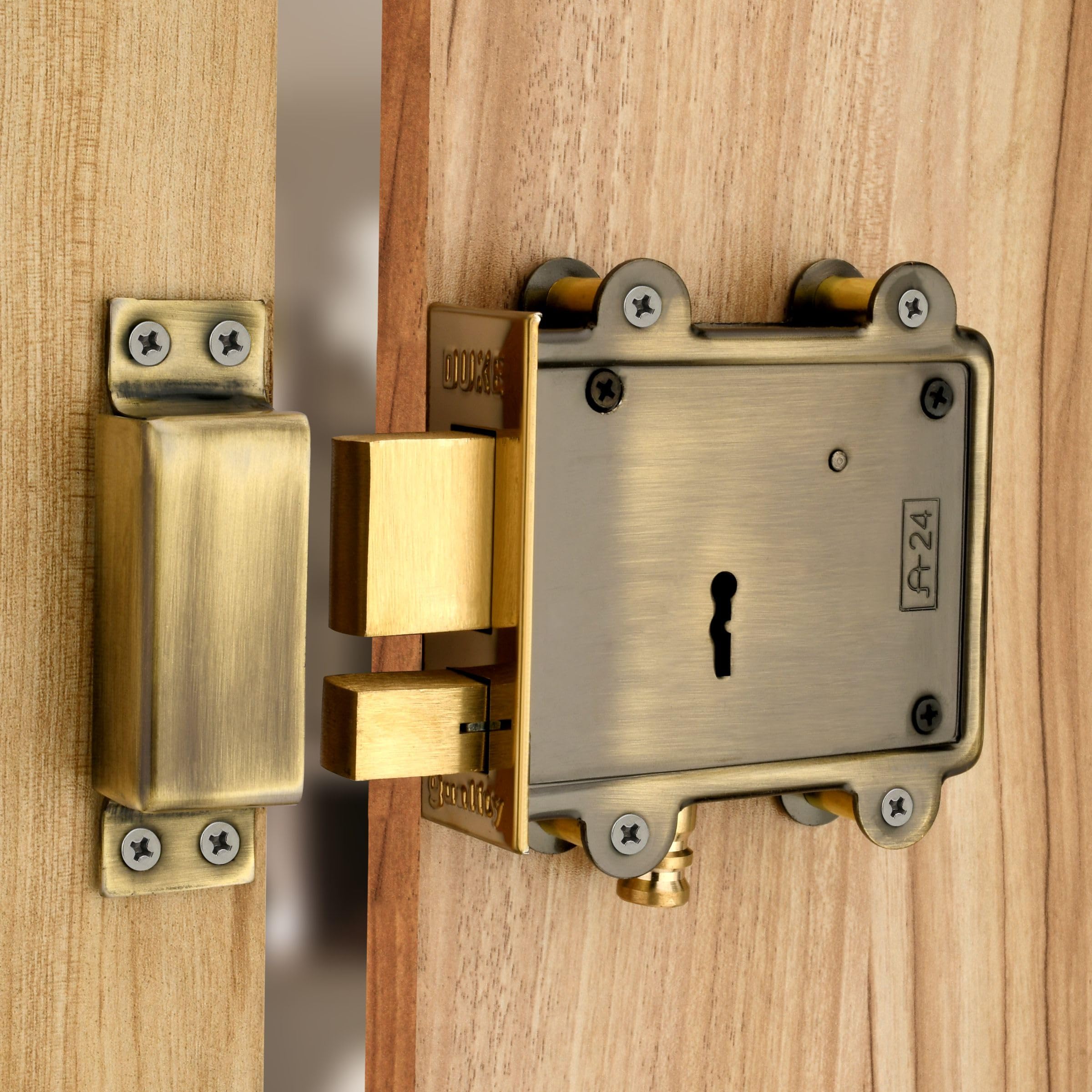 DUKE Brass Bolt & Latch Door Lock Brass 2in1 Antique Heavy Main Door Lock 8 Levers 125 mm Double Action-image-41