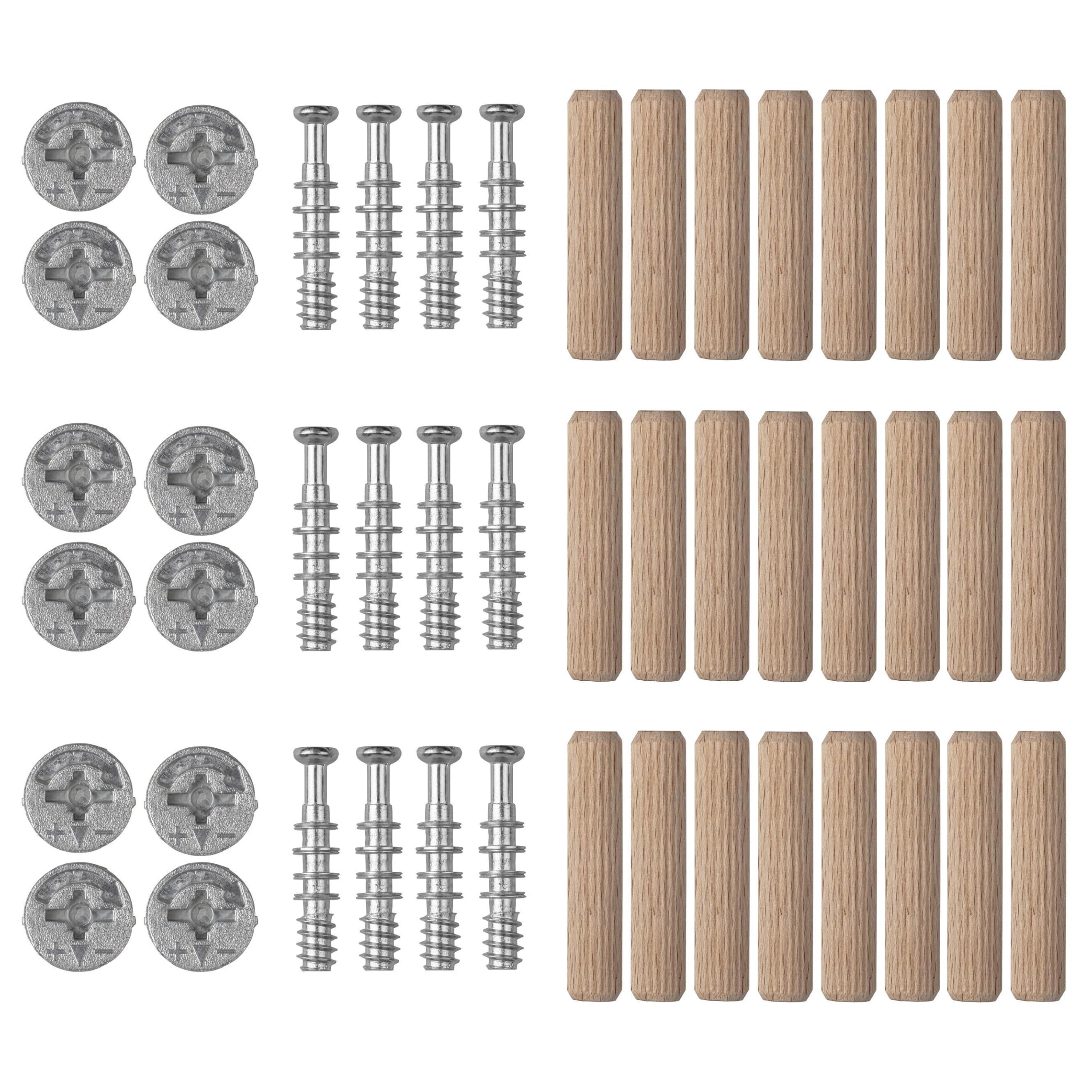 wolfcraft Furniture Cam Locks - Cam Lock Fastener Parts, 12 Cam Nuts Ø 15 mm, 12 Connector Bolts & 24 Wood Dowels Ø 8 mm, Compatible with Kit - 4665000