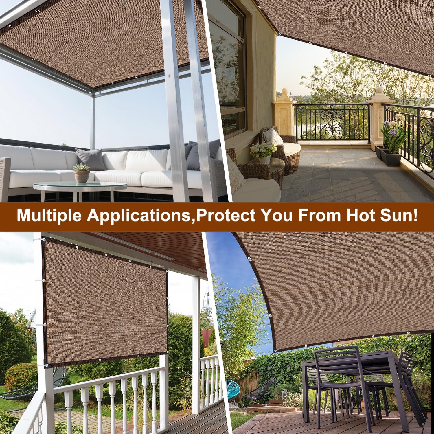 Sun Shade Cloth for Outdoor Patio, 20 x 25 FT Pergola Shade Cover with Grommets, 90% Shade Fabric Fence Privacy Screen Balcony, Mesh Tarp Sun Screens for Patio, Outdoor, Garden, Backyard (Mocha)