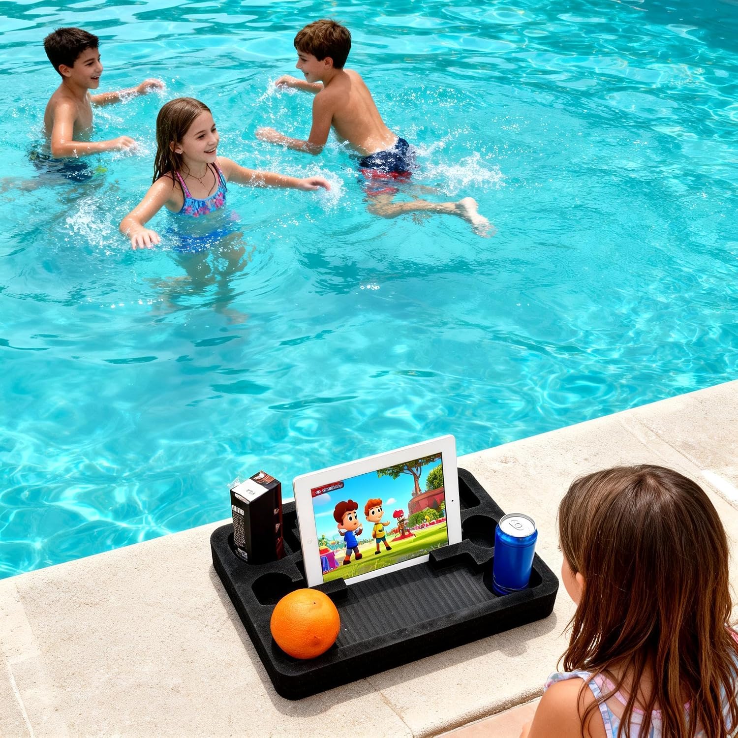 Floating Drink Holder for Pool & Tub, Non-Inflatable Serving Food Tray for Beach & Spa, Drink Floaties, Clever Swiming Accessory, Versatile Mini Table, Refreshment Bar for Party