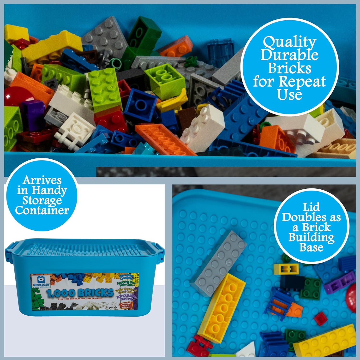 Brick Loot 1,000 Bricks Plus 70 Building Blocks Bulk Set – 1,070 Pieces with Deluxe Storage Box, Lego-Compatible Mixed Colors Classic Bricks, Creative STEM Construction Toys for Kids & Adults