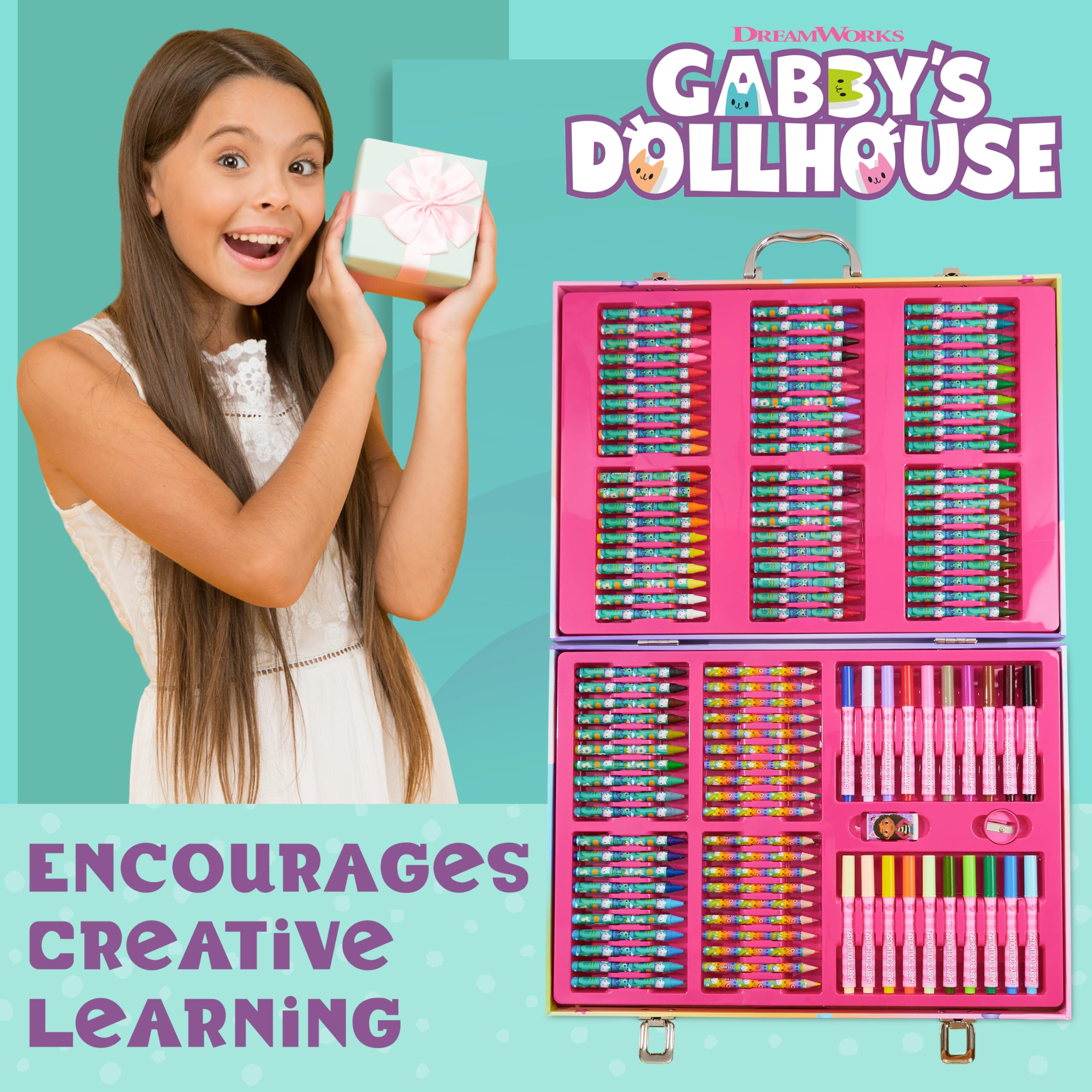Gabby's Dollhouse Set De Arte | Maletín De 137 Piezas | Rotuladores, Témperas Y Pinceles Para Niñas