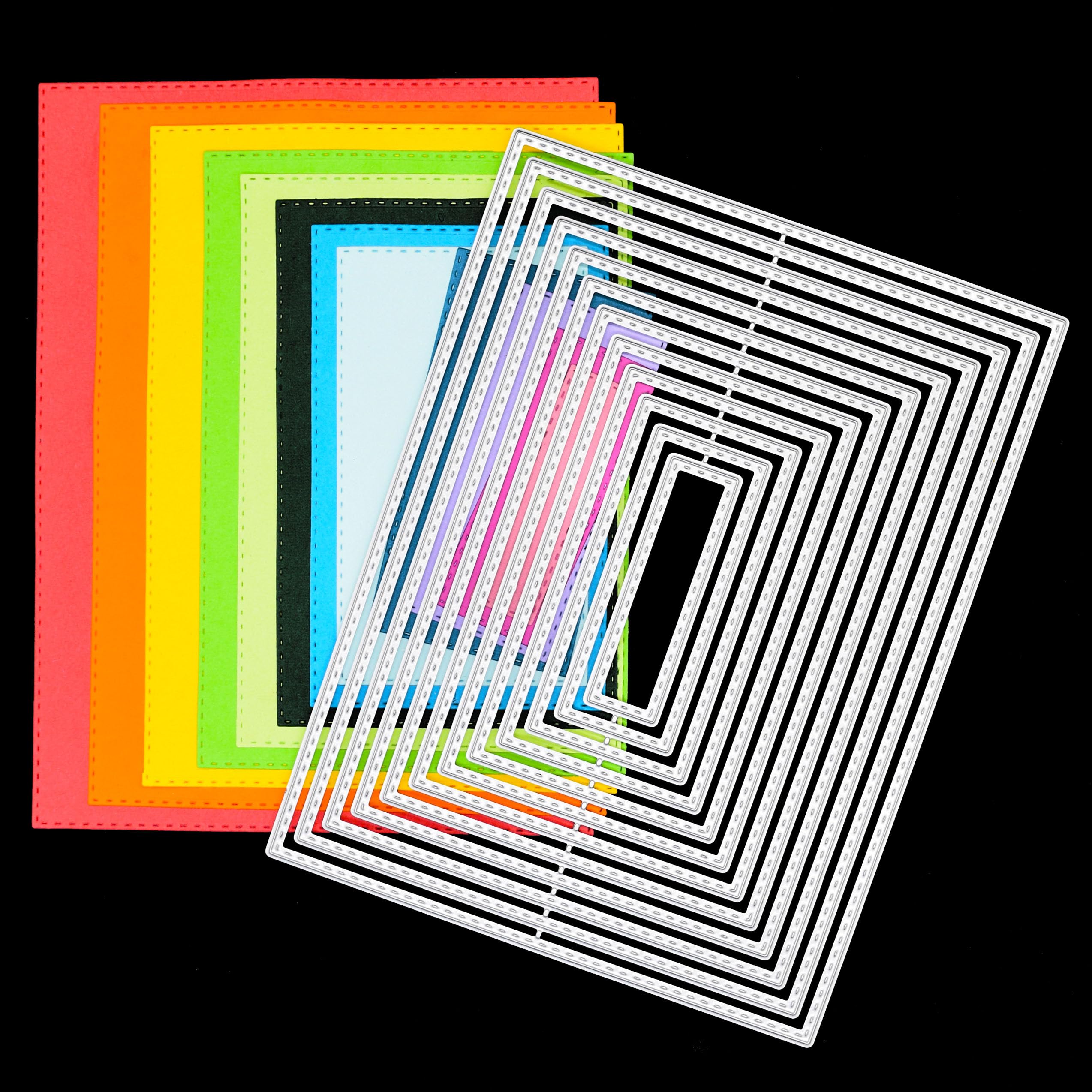 Large Nest of 12 Rectangle Stitch Patterned Metal Cutting Dies, Card Making, Scrapbooking, Photo Albums, Stencils, Paper Crafts, H6
