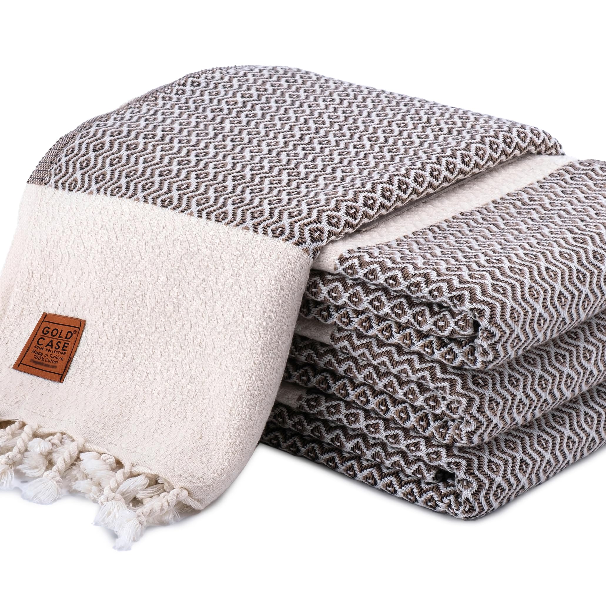 GOLD CASE HOME COLLECTION Zeus Original Turkish Beach Towel Set of 4-100% Cotton & Sand Free Towels for Vacation Essentials - XXL Pre-Washed Quick Dry Bath Towel - 67 x 38 Inches - Brown