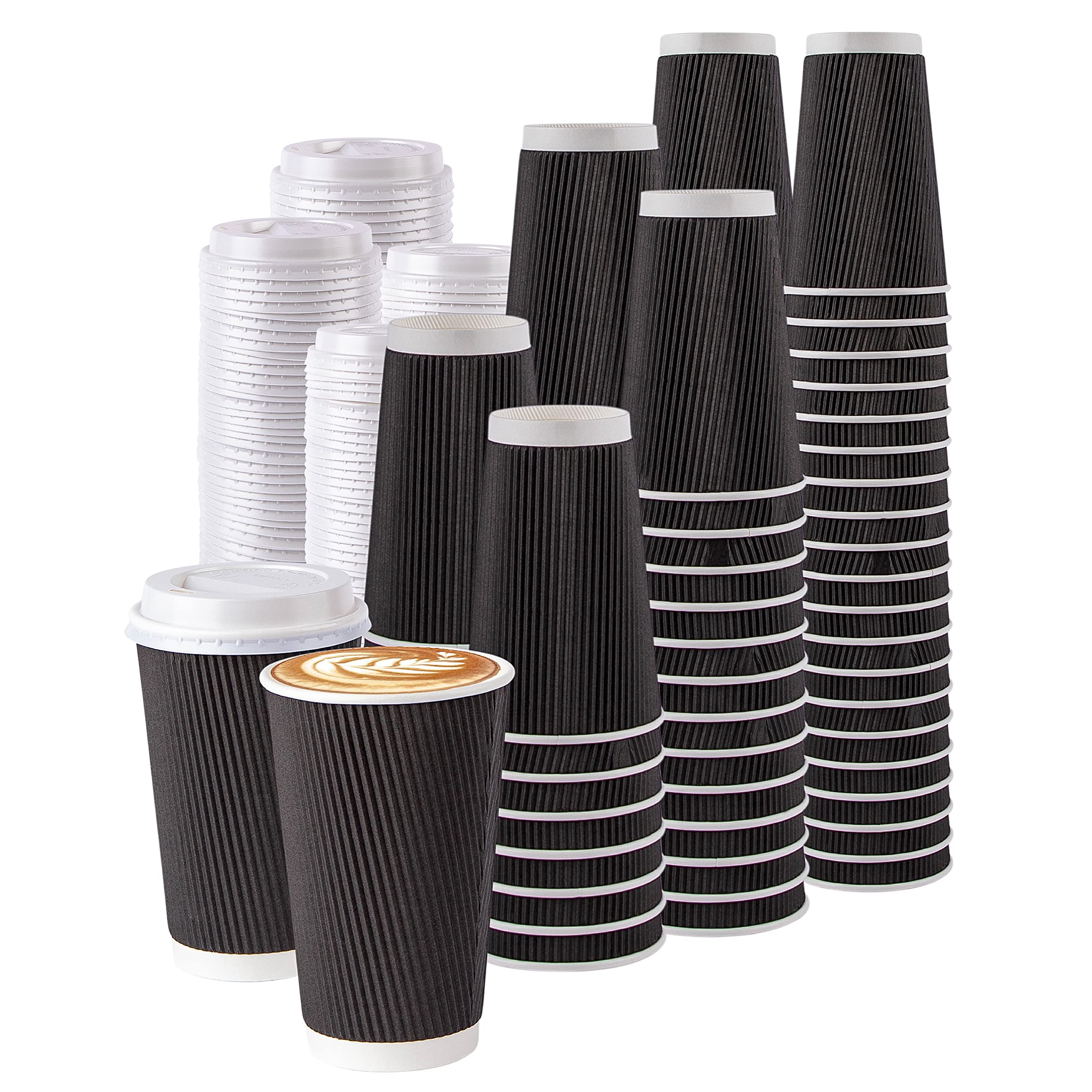Galashield Disposable Coffee Cups with Lids 16 Oz. [100 pcs] Paper