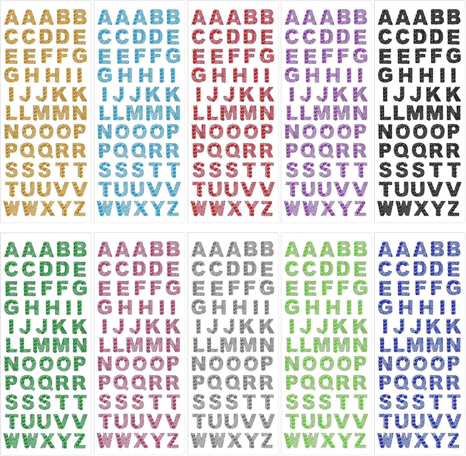 10 Sheets/550 Pcs Rhinestone Letter Stickers, Self-Adhesive Glitter Letter Stickers Multicolor Bling A-Z Crystal Alphabet Sticker Stick on Letters for Scrapbooking Card Making Grad Cap DIY Art Craft
