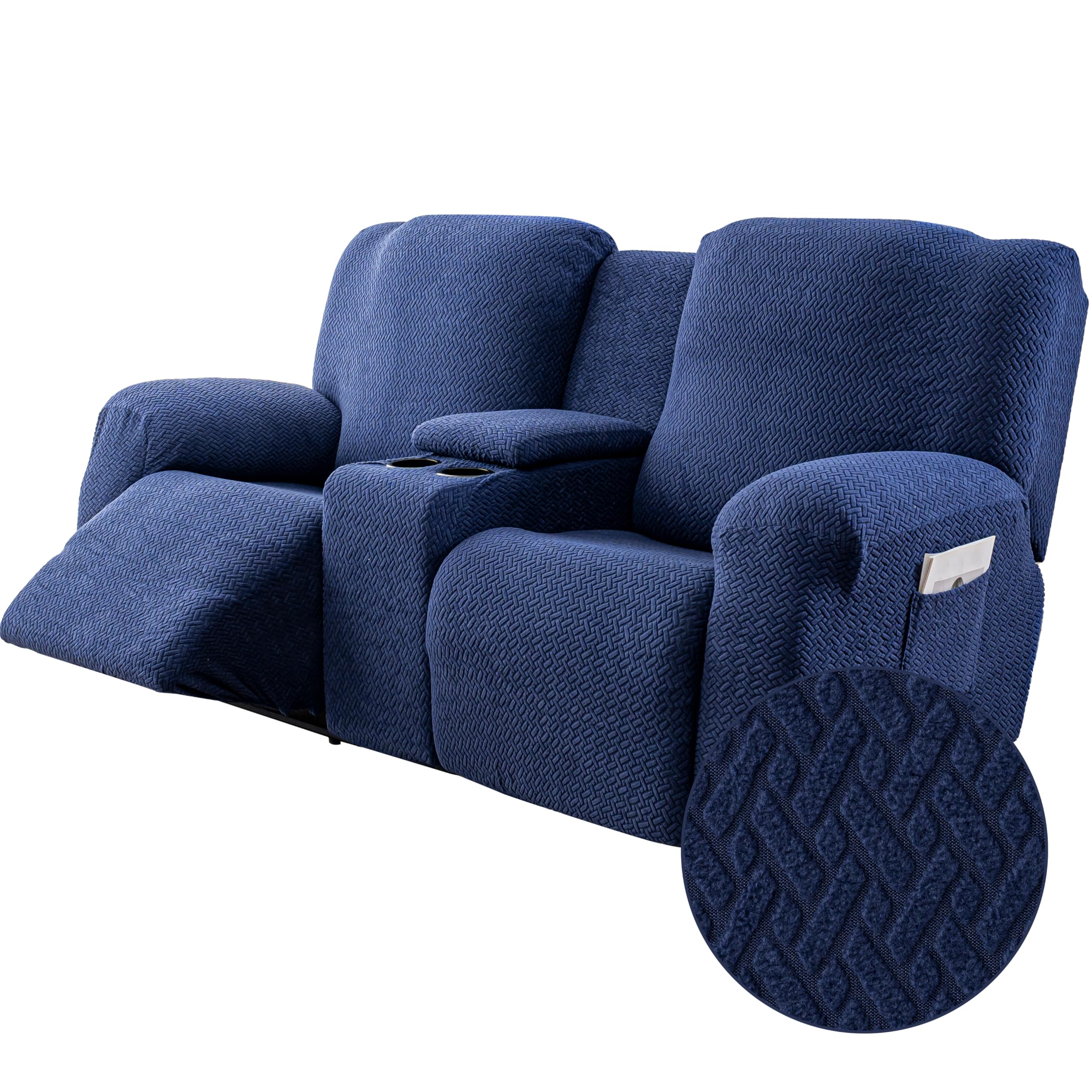 Genina Recliner Loveseat Covers with Console,2 Seater,Black