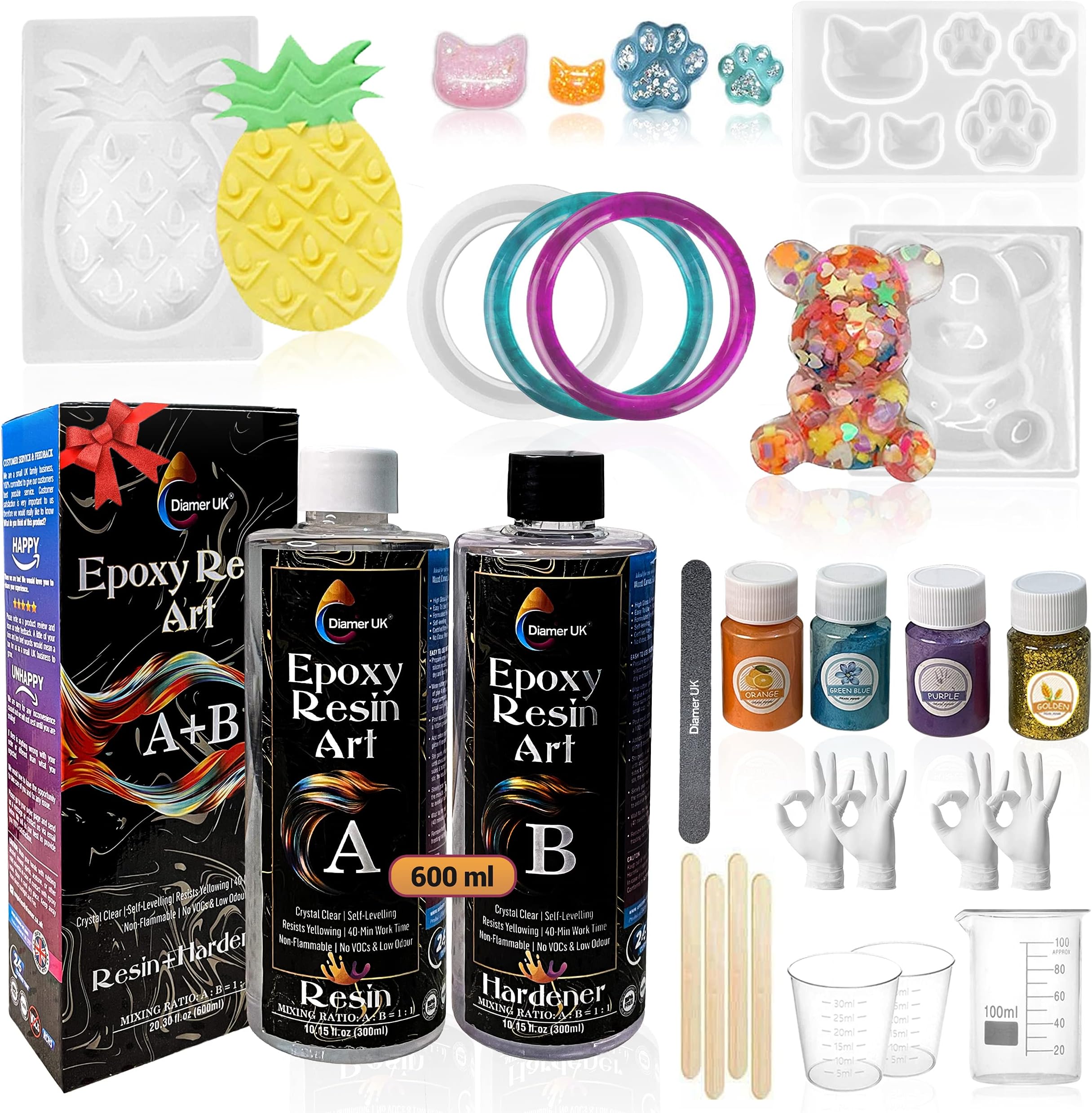 Diamer UK® Epoxy Resin Kit 600ml Crystal Clear Resin kit Beginner