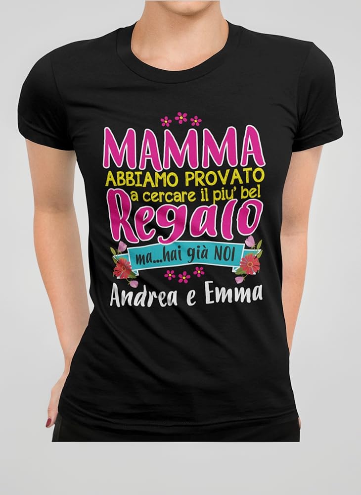 Maglietta Personalizzata Per La Mamma Con Nome Figli, T-Shirt Donna "La Felicità è Essere Mamma Di...", Idea Regalo Per Festa Della Mamma, Compleanno, Stampata In Italia