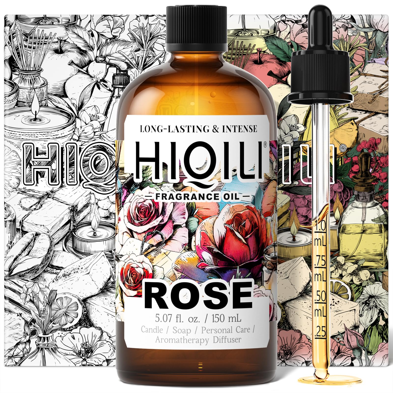HIQILI Rose Fragrance Oil for Perfume Making, DIY Skin Product - 5.07 Fl Oz