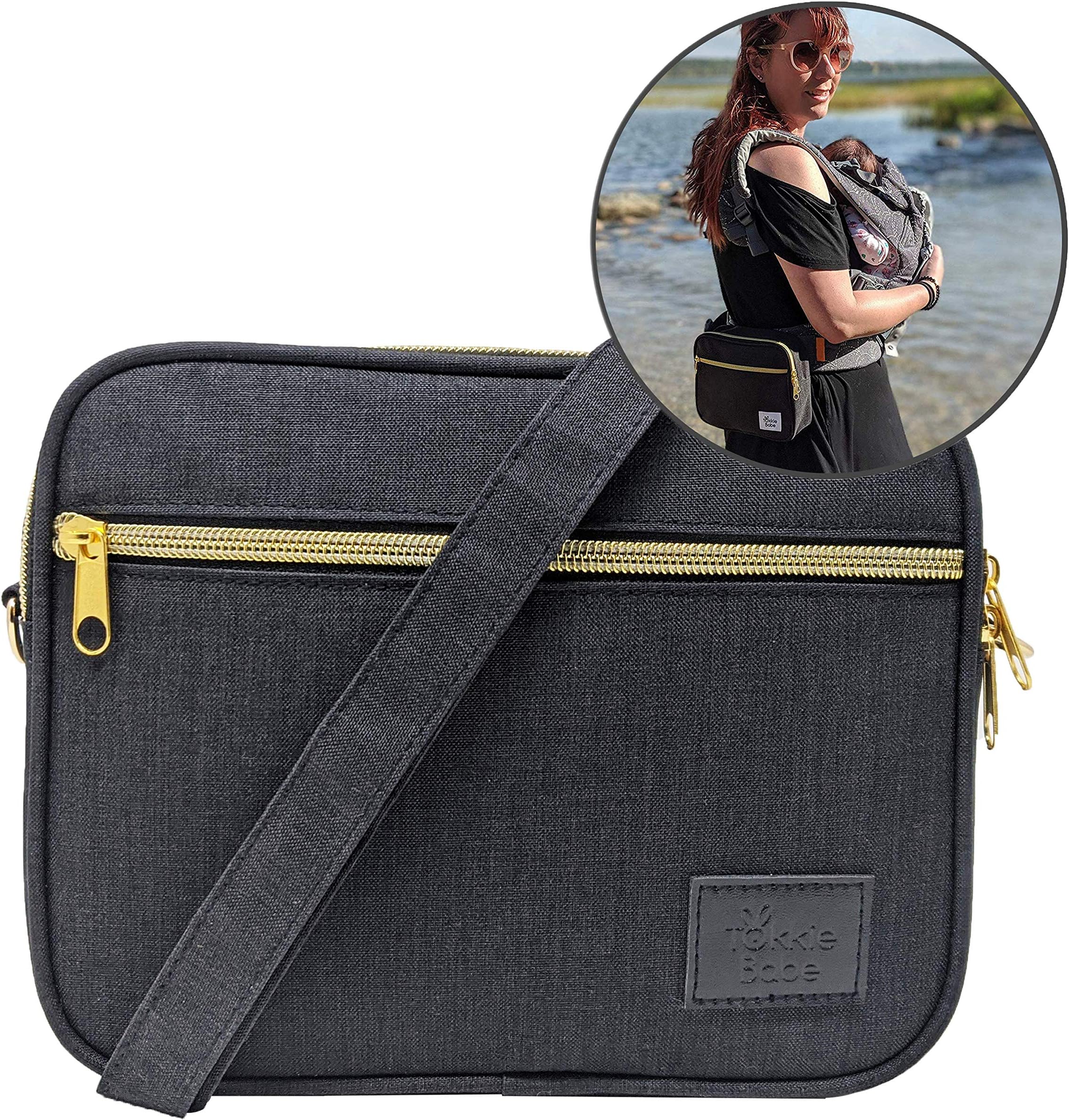 Baby Carrier Extension Storage Pouch - Fit All Essentials for Diapers, Changing Pad, Wipes, Pacifiers, Smart Phones and Wallets Compatible with Lillebaby, Tula and More (Black)