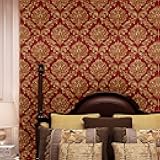 Blooming Wall Red Damasks Flocking Embossed Textured Wallpaper Roll for Livingroom Bedroom, 20.8 In32.8 Ft=57 Sq ft Per Roll, Gold/Red (Wallpaper-red)