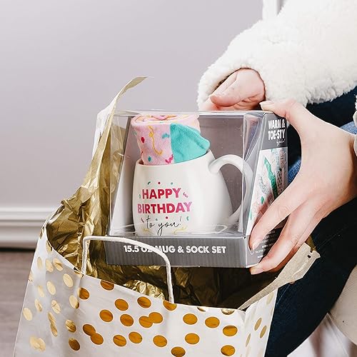 Miniatura 8 de Pavilion Gift Company Happy Birthday To You Streamer Socks & Juego de taza de café de 15.5 onzas, color blanco