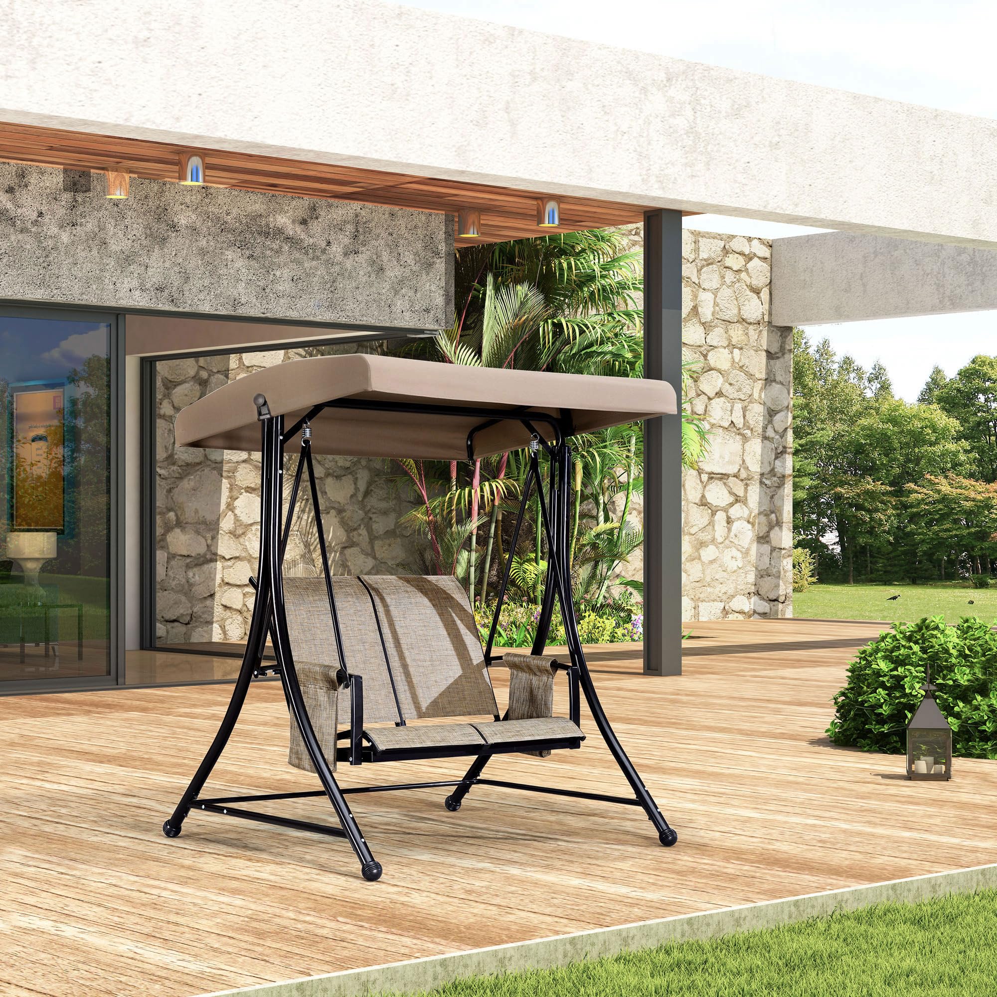 PURPLE LEAF 2-Seat Deluxe Patio Porch Swing with Canopy