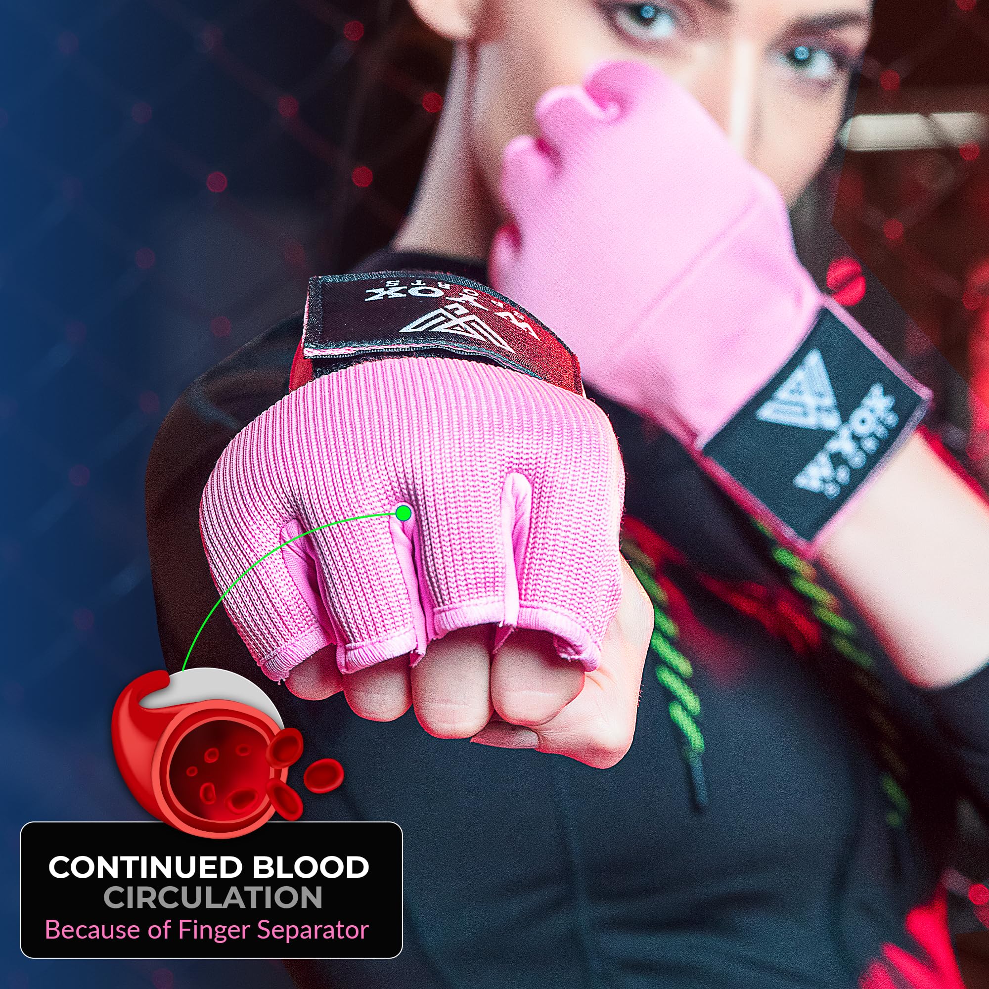 Wyox boxe guanti interni con imbottitura in gel mano Wraps Fist bende MMA Thai Muay training, Pink