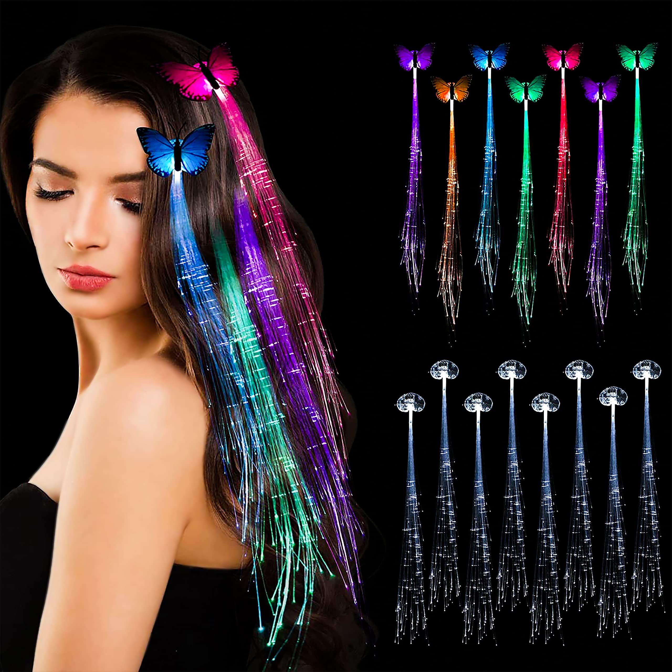 MAPPERZ 2Pcs Butterfly LED Fairy Hair Clips For Dark Party, Neon Rave Accessories for Women Girls