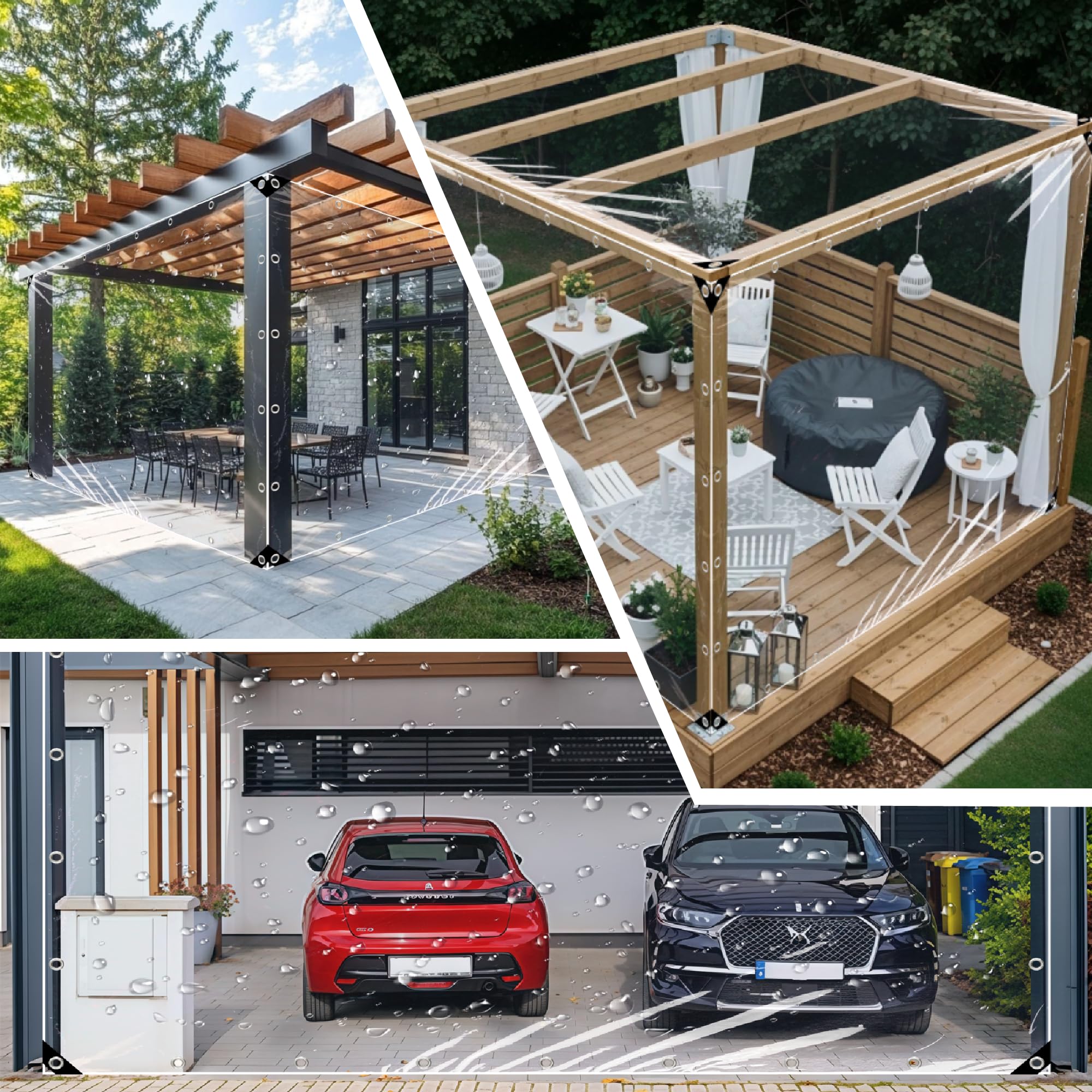 Bâche Étanche Transparente 220 x 320 cm Protection Imperméable Bâche en PVC Epaisse Multifonction pour Serre Pergola Camping Jardin Plantes Voiture, Couleur Transparente