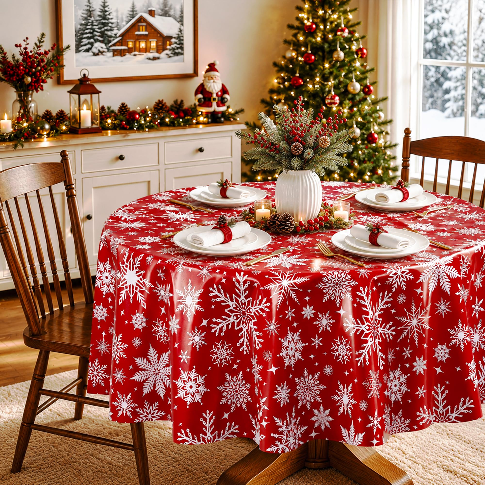 Arquiel Christmas Snowflake PVC Table Cloth Waterproof Round 140cm โ image 1