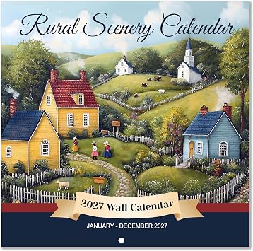 2027 Wall Calendar - 2027 Calendar from January - December 2027, 12" x 24" Open, Rural Landscape Calendar 2027 with Hanging Hole for Home & Office