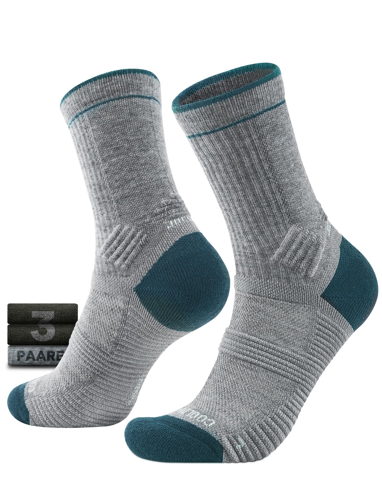Juclise Wanderstützsocken mit Merinowolle – Atmungsaktive Outdoor-Sportssocken für Herren (DE/NL/SE/PL, Numerisch, 38, 42, Olivgrün*2 + Grauwassergrün*1)
