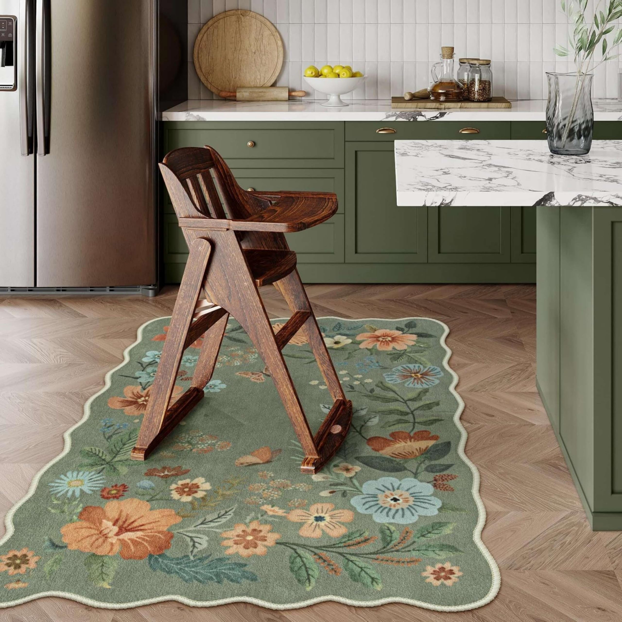 SOJAWA Boho Rug, 180x230cm,Machine Washable Rugs Living Room, Low Pile, Soft Vintage Green Floral Area Rugs for Bedroom, Kitchen,Entryway, Lounge, Bedside, Dorm — image 1