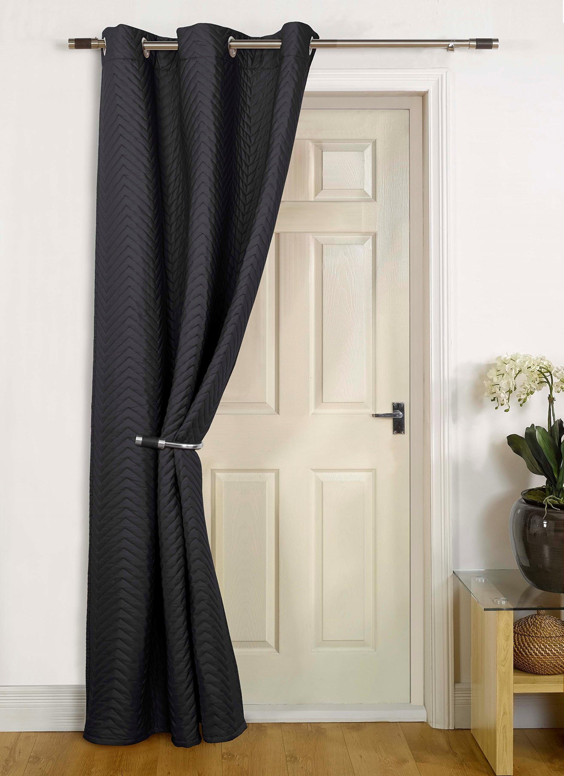 umlout Ontario Black Thermal Winter Quilted Door Curtain- Saves Energy, Reduce Draughts, Lower Bills