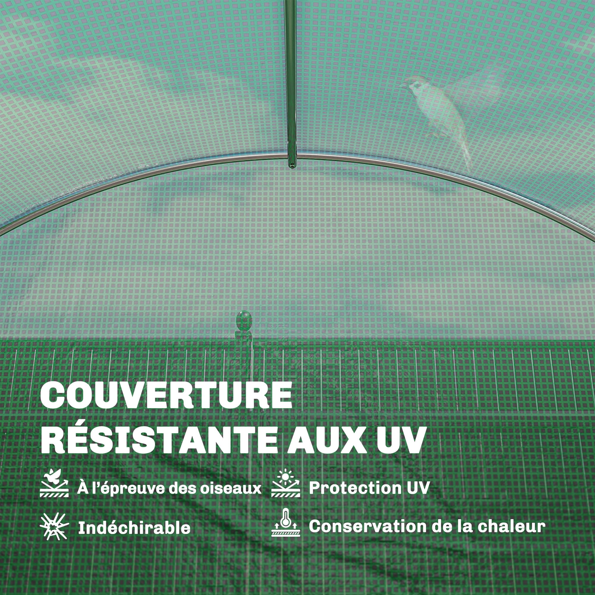 Outsunny Serre Tunnel de Jardin 12m² 295x400x200cm Cadre Acier galvanisé Porte 8 fenêtres bâche PE 140 g/m² Vert