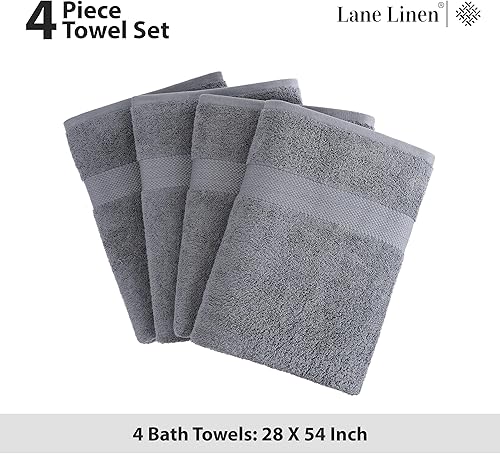 Miniatura 5 de LANE LINEN Juego de 4 toallas de baño (28 x 54 pulgadas), 100% algodón hilado en anillo, toallas turcas grandes para baño, duraderas, de secado