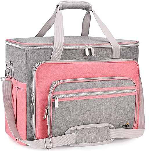 FINESUN Sewing Machine Case Universal Tote Bag Sewing Machine Carrying Case Sewing Machine Bag with Strap for Most Standard Singer,Brother,Janome,Sewing Machine and Accessories Sewing Bag Pink