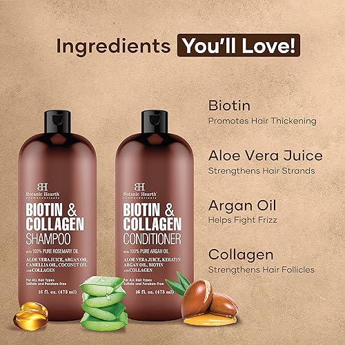 Miniatura 2 de BOTANIC HEARTH Juego de champú y acondicionador de biotina de colágeno vegano con aceite de romero para pérdida de cabello y adelgazamiento del