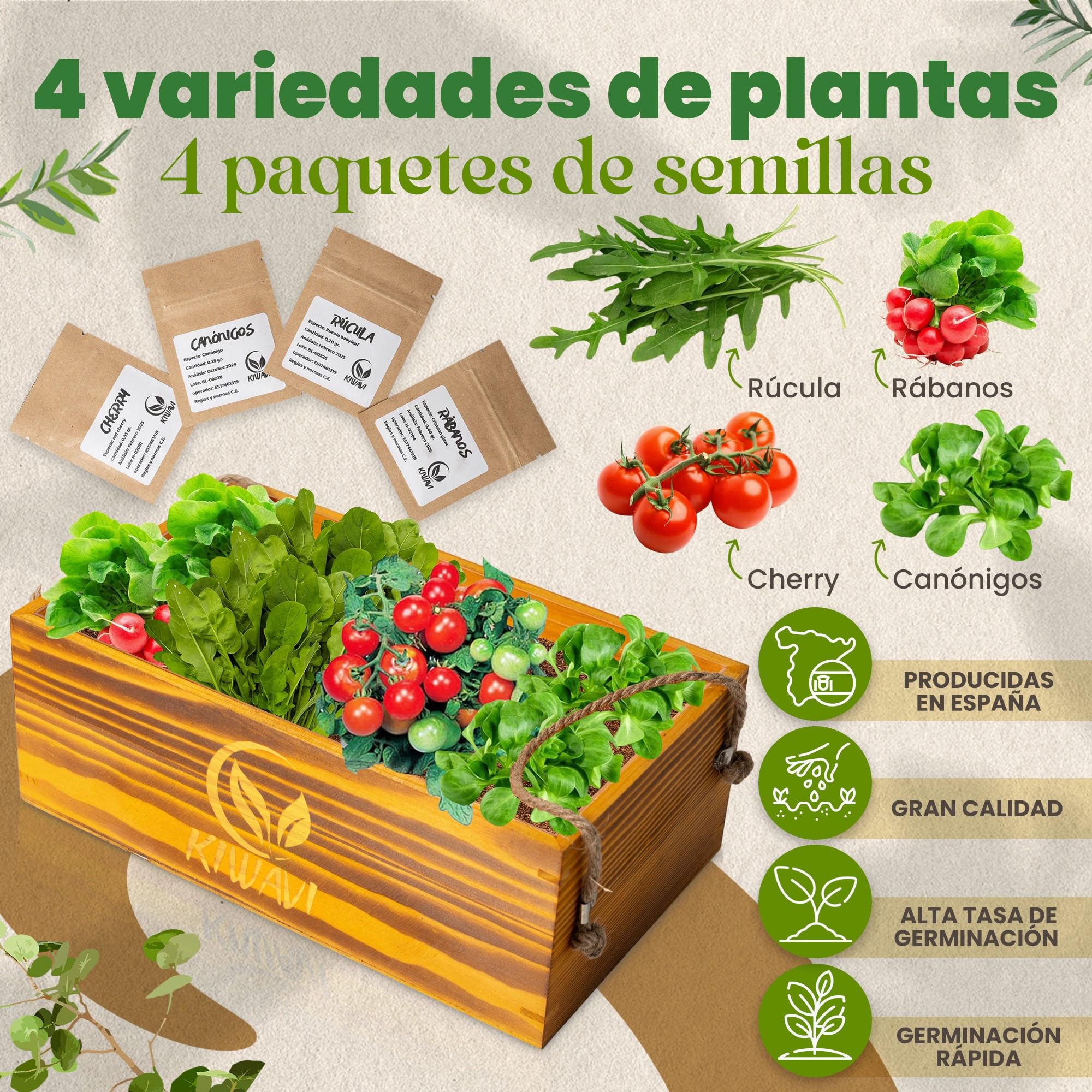 Mini Huerto Urbano Interior y Exterior – Kit Completo de Cultivo en Casa – Semillas de Tomate Cherry, Rúcula, Canónigos y Rábanos – Fácil de Usar