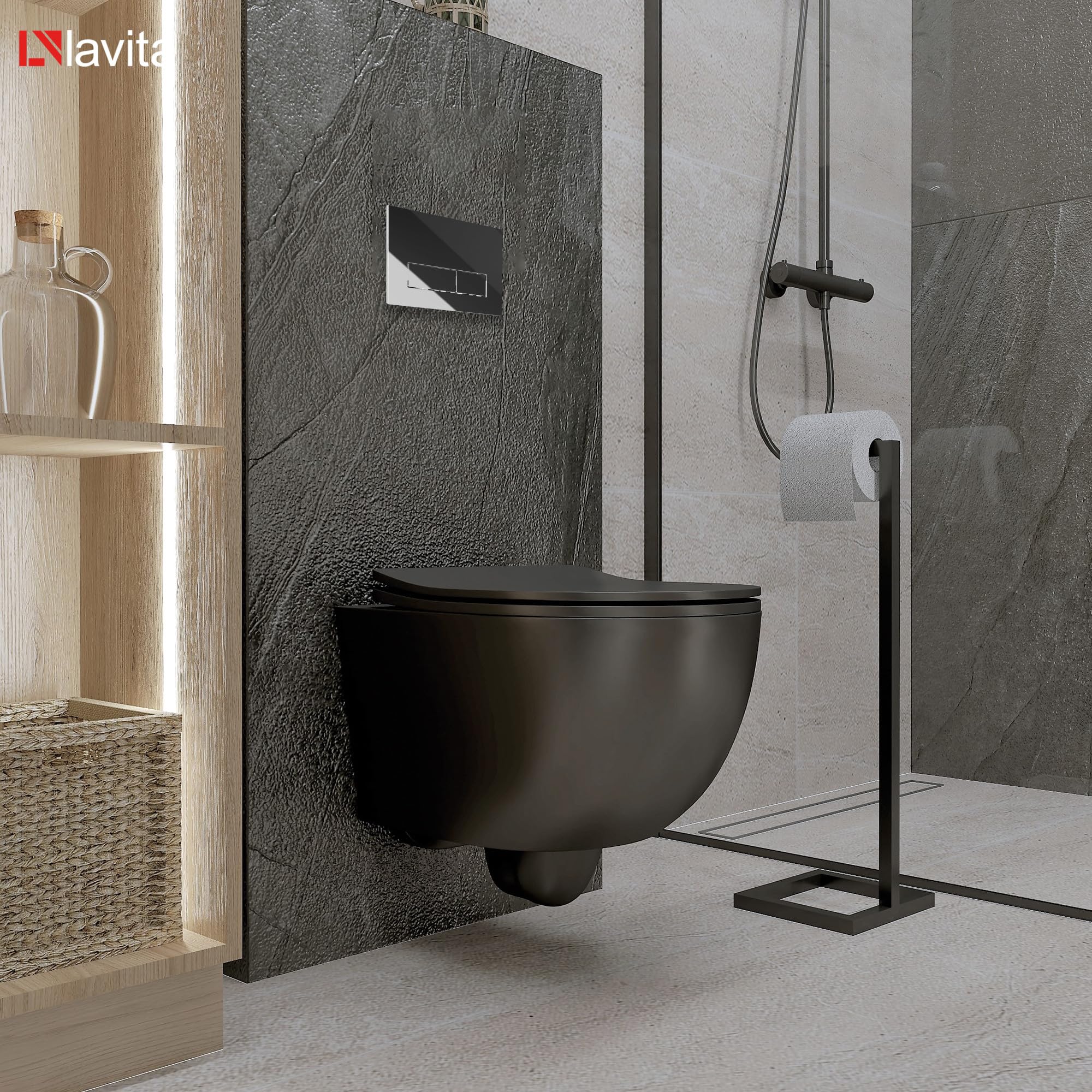LAVITA Brava Black Abattant de WC suspendu avec système d'abaissement automatique et charnières en métal Noir 360 x 480 x 375 mm
