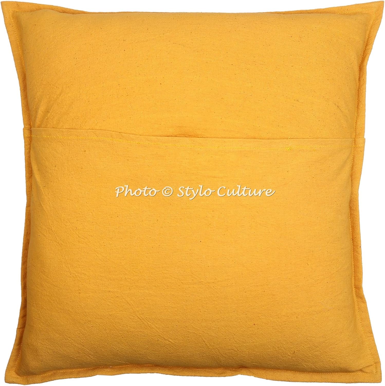 Ethnic Embroidered Couch Sofa Accent Throw Pillow Covers 60x60 cm Cotton Living Room Mango Yellow Mirrored Decorative Square Luxury Envelope Bohemian 24x24 Inch Cushion Covers - 2 Pcs