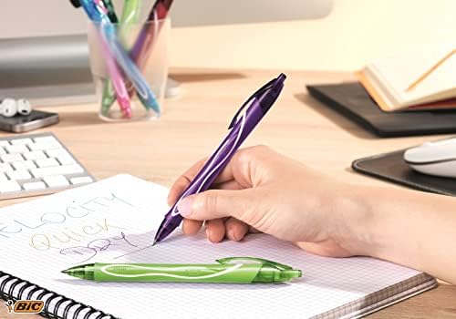 BIC Gel-ocity Quick Dry, Ultra Fast Drying Gel Ink Pens with Full Grip Barrel, Assorted Colours, Pack of 12