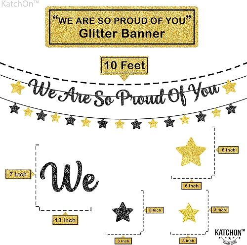 Miniatura 4 de KatchOn, Cartel con texto en inglés "We Are So Proud Of You" con purpurina, 10 pies, guirnalda de estrellas, pancarta de felicitaciones para