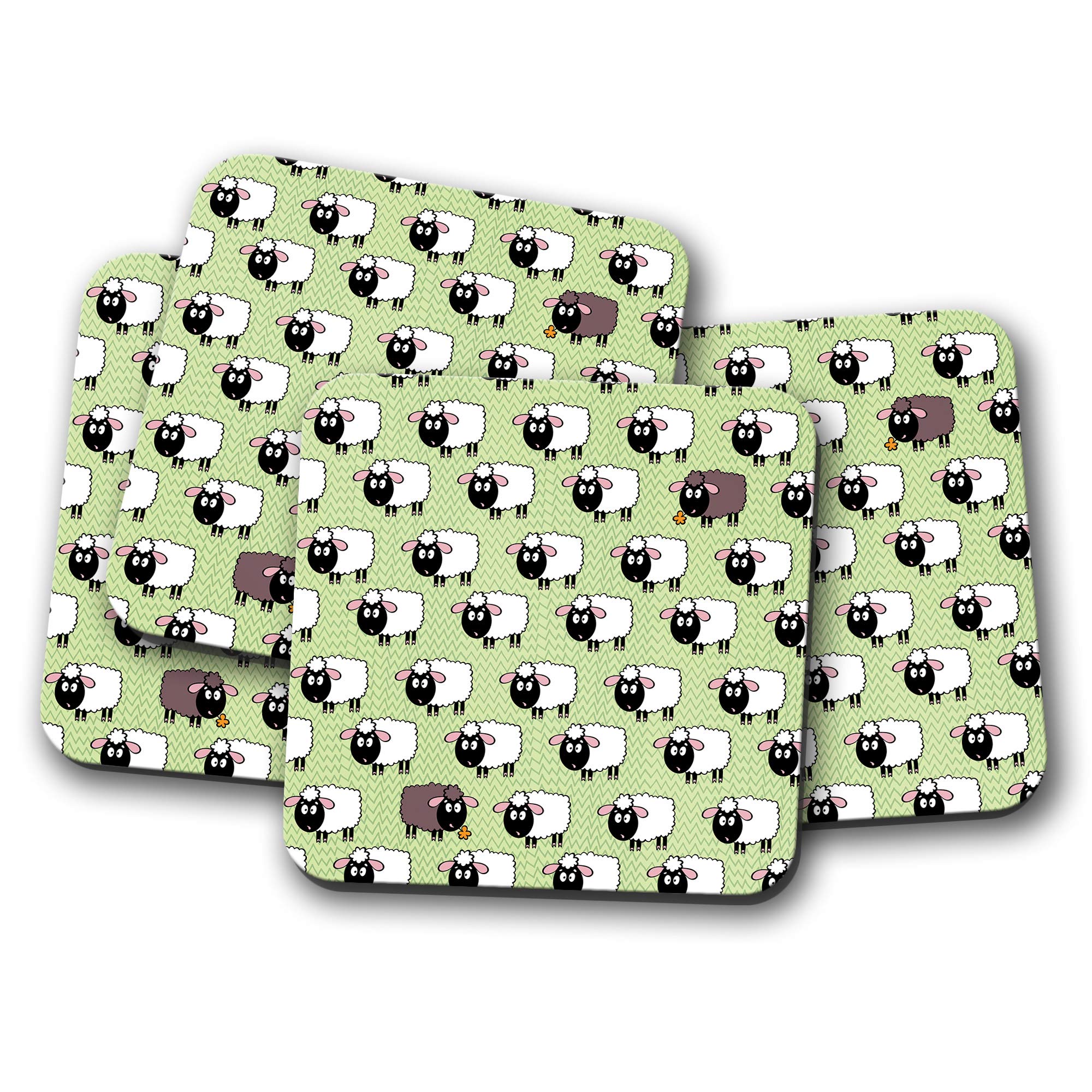 Destination Vinyl Ltd Multicolor 4 Set - Cartoon Sheep Coaster - Lamb Spring Easter Kids Farm Son Fun #12406