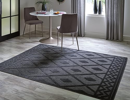 Miniatura 2 de Signature Design by Ashley Averlain - Alfombra moderna para interiores y exteriores, 8 x 10, pelo mediano, color negro y gris