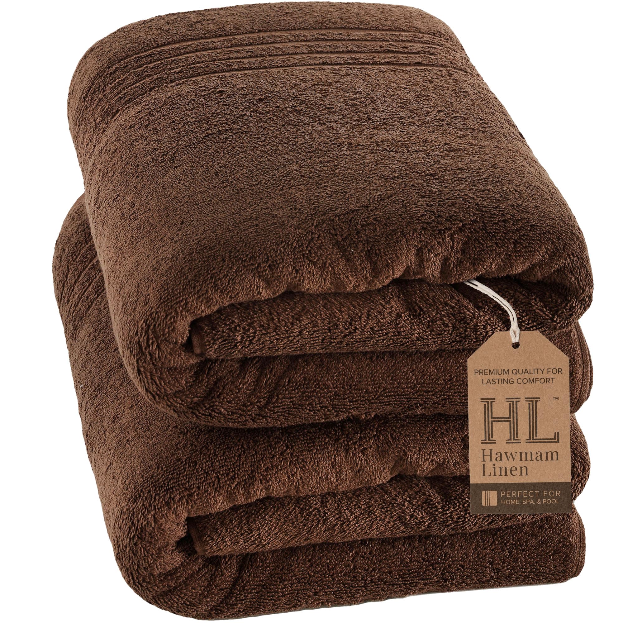 Hawmam Linen Jumbo Large Bath Sheets Towels 2 Pack Soft and Absorbent, Premium Quality 100% Cotton Towels (Brown, Bath Sheet)