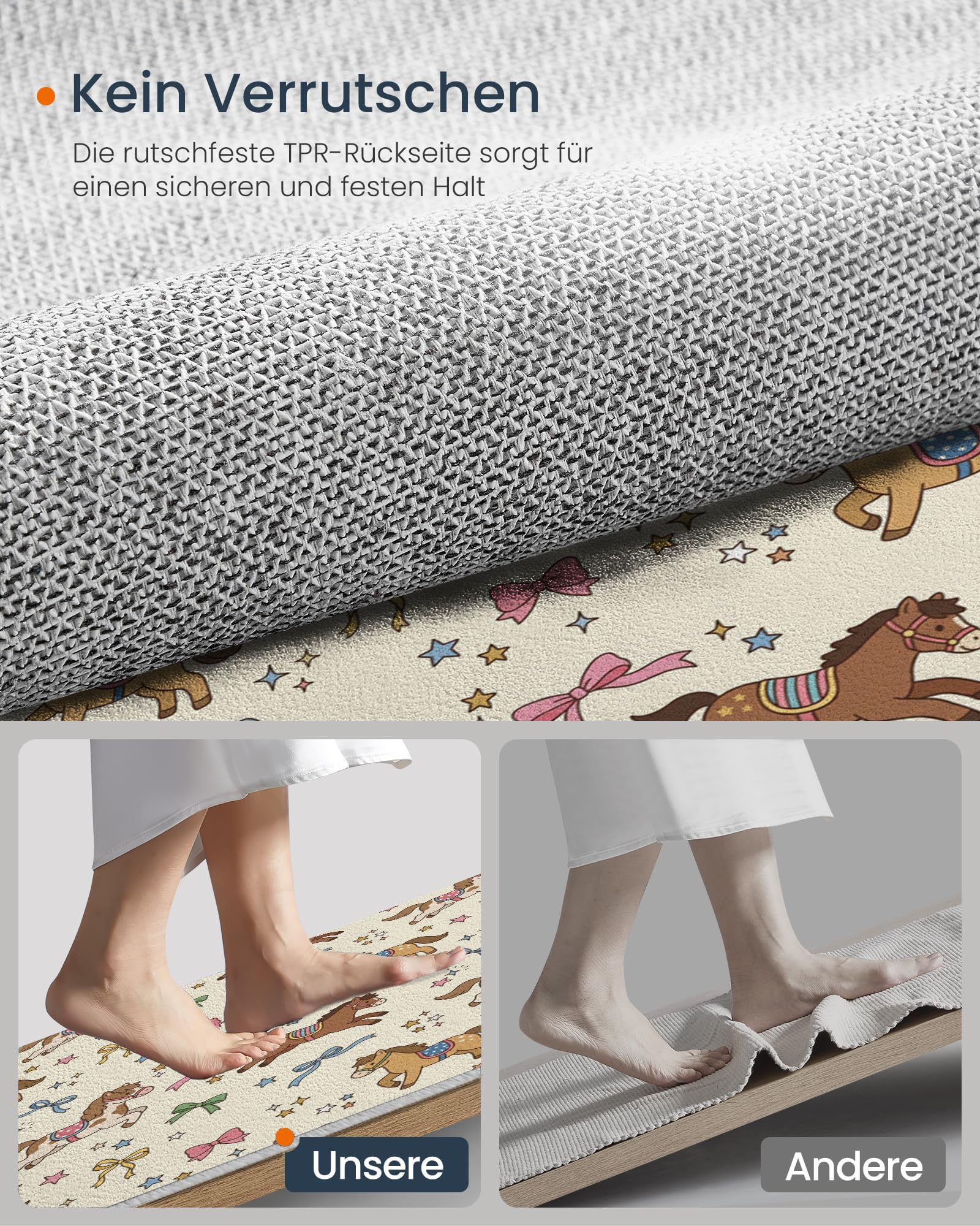 Tapis Rond Dessins Animés Mignons Animaux Beige Salon 100 Cm | Tapis Antidérapant Arc Cheval Ciel Étoilé Pour Chambre Enfant Salle Jeux Décoration, Moquette De Sol Poil Bas Lavable