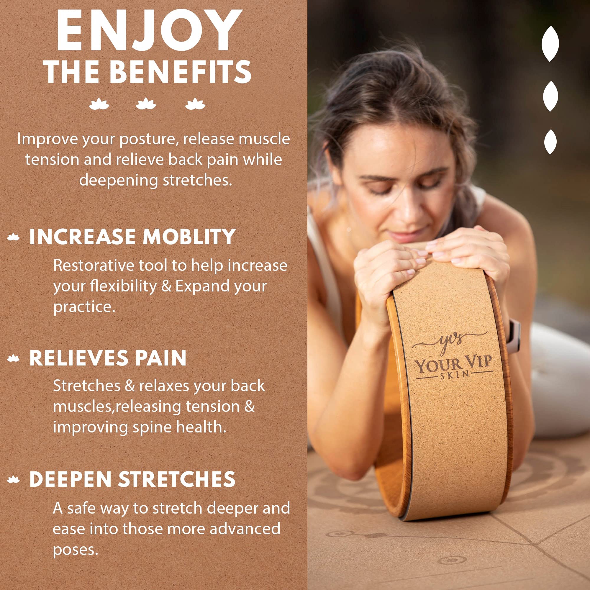 Ruota Yoga In Sughero YVS - 33cm Diametro, Per Flessibilità E Postura, Materiale Naturale - Foto 13