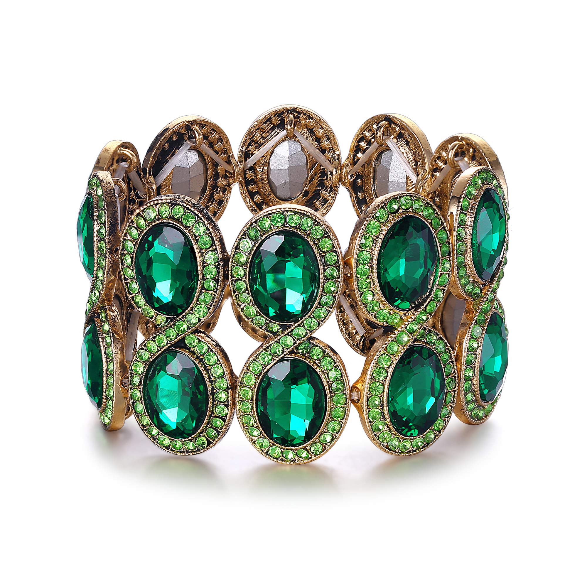 EVER FAITH pulsera de mujer con diamantes de imitación de cristal Art Deco boda brazalete elástico elástico nupcial tono plateado claro