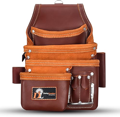 Miniatura 7 de Bolsa de herramientas de cuero Daisy Pro 505 Premium curtido al aceite, 13 bolsillos con bolsillo cuadrado de velocidad, bolsas de cuero,