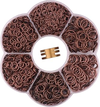 YAKA 1600Pcs 6 Different Sizes Open Jump Rings,5mm 6mm 7mm 8mm 9mm 10mm Ring Jewelry Keychain for Jewelry Making Accessories,1Pcs Jump Ring Open/Close Tool and 1Pcs Clear Box Red Copper