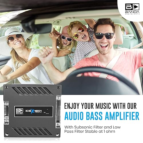 Miniatura 5 de Banda Amplificador de graves de audio para vehículos de 1 canal, amplificador de graves mono de alta potencia de 1600 vatios con filtro subsónico y