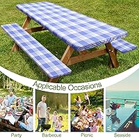 Vista 166 de Play Tailor - Mantel para mesa de pícnic con cubiertas para bancas, impermeable y a prueba de viento con bolsa de cordón, ajustable a mesas y bancas