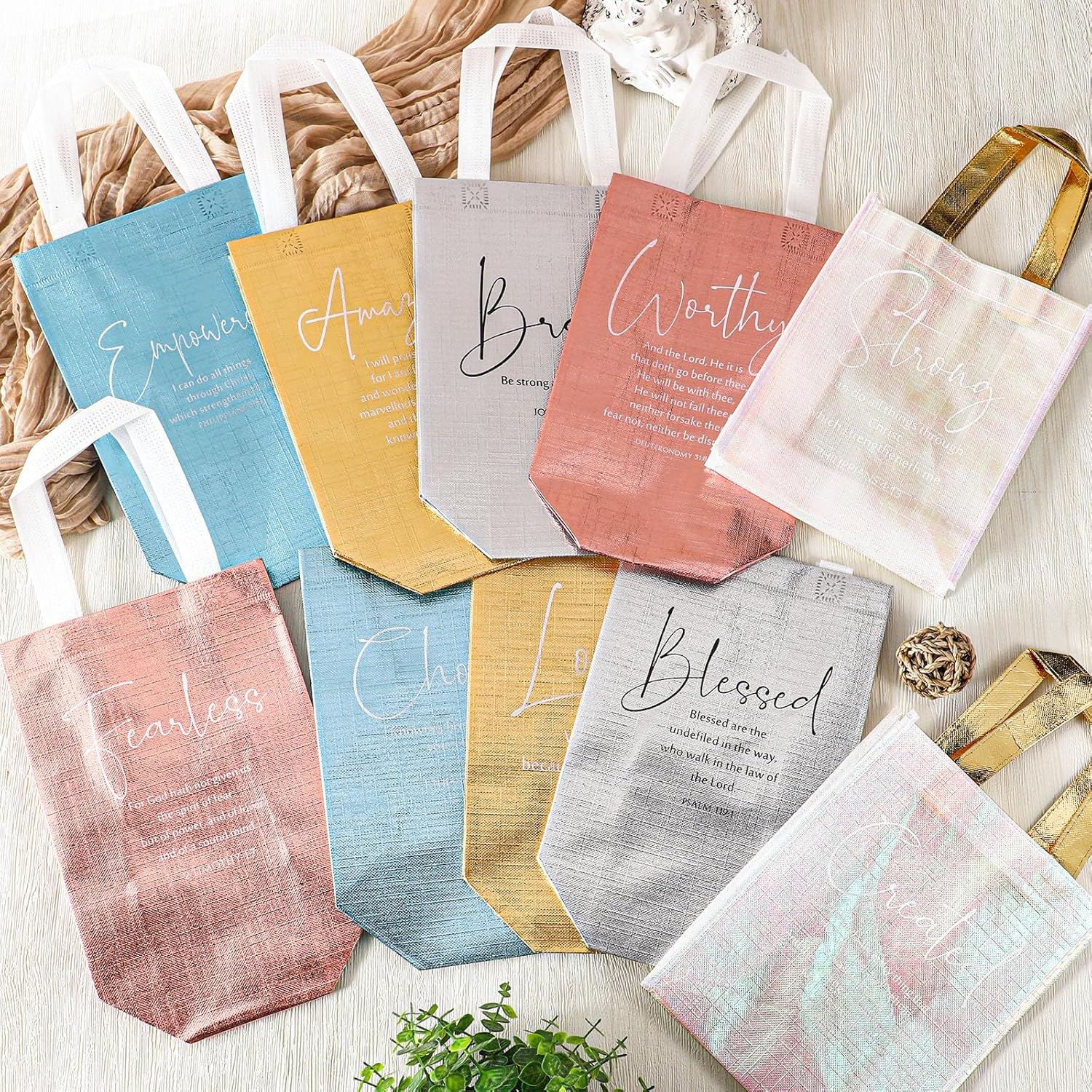 Aliceset 40 Pcs Valentines Christian Gift Bags Bulk Inspirational Bible Religious Bags Reusable Handbag for Church Holiday Easter (Colorful) - Image 4