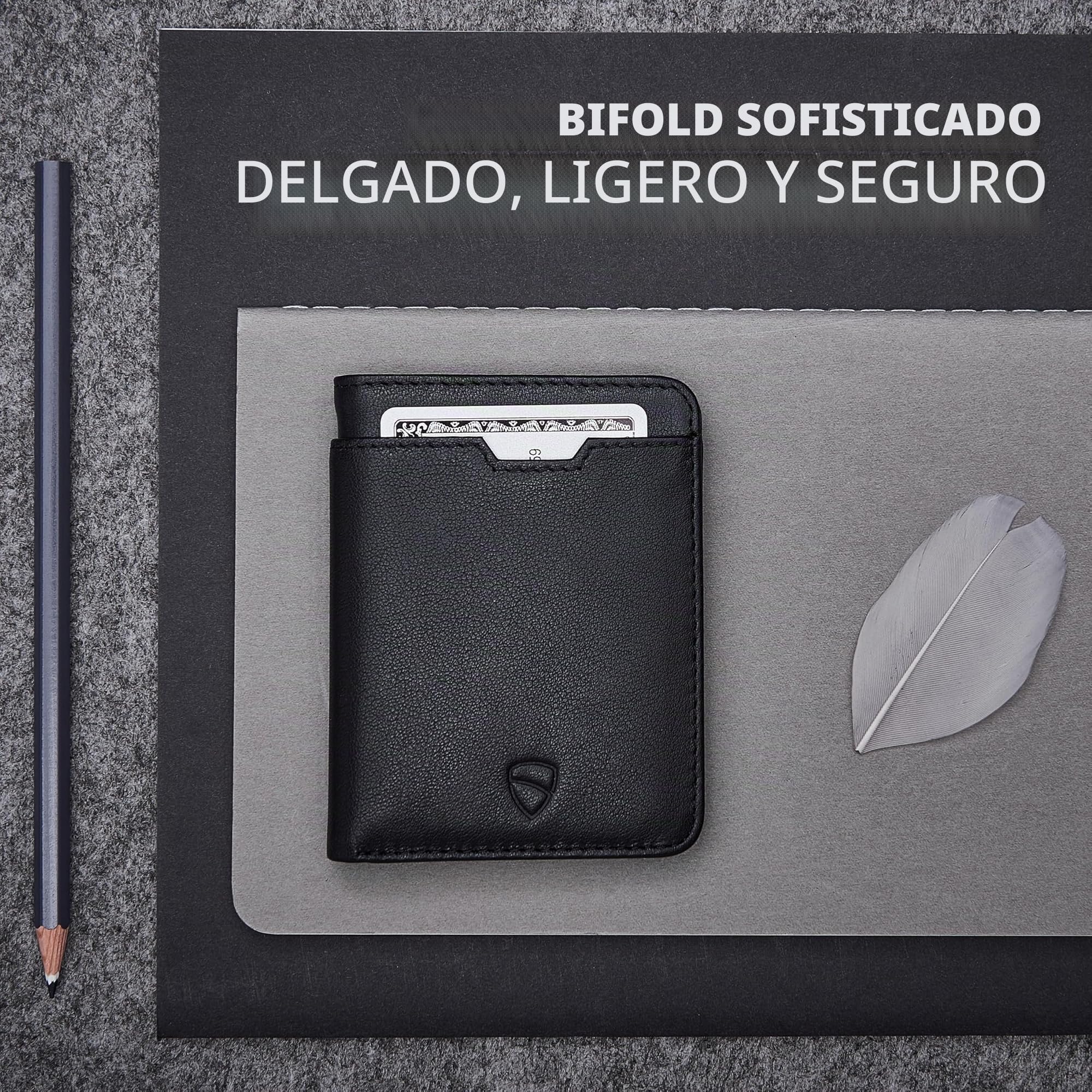 Vaultskin City Cartera Bifold de Piel para Hombre con RFID, Negro