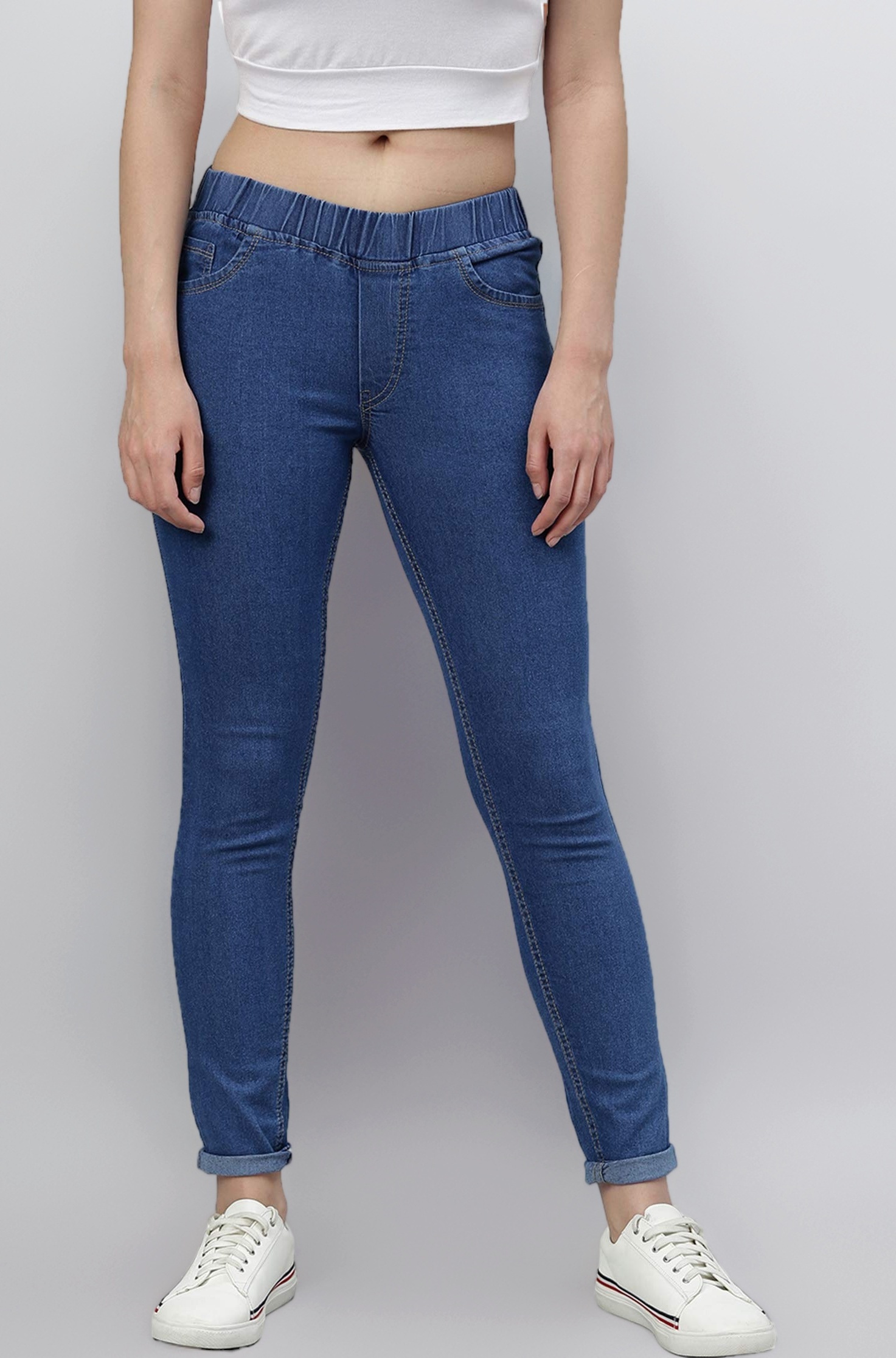 ADBUCKS Women's Slim Fit Mid Rise Jeggings -, Skinny, Wide Leg Jean, Elasticated